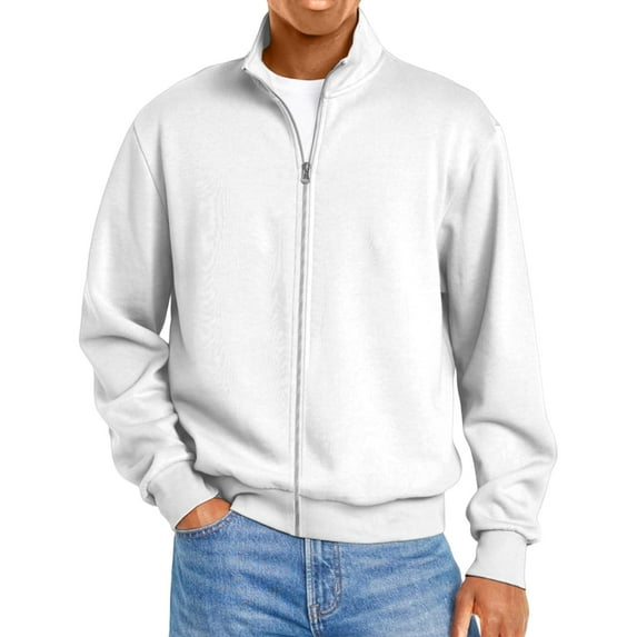 Men's Full-Zip Casual Cardigan - Long Sleeve, Loose Fit, Fall Fashion, Regular Fit, White, Size XXXL