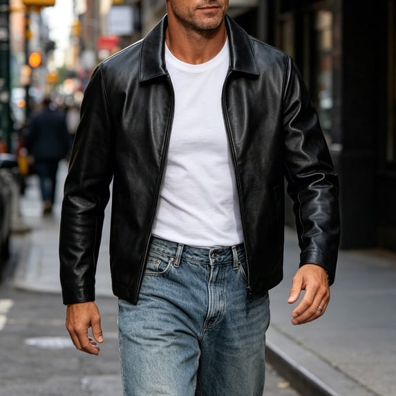 Men's Full Zip Classic Lapel Collar Jacket Long Sleeve Regular Fit Minimal Business Casual Outerwear with Pockets for Office,Short Travel Black XL
