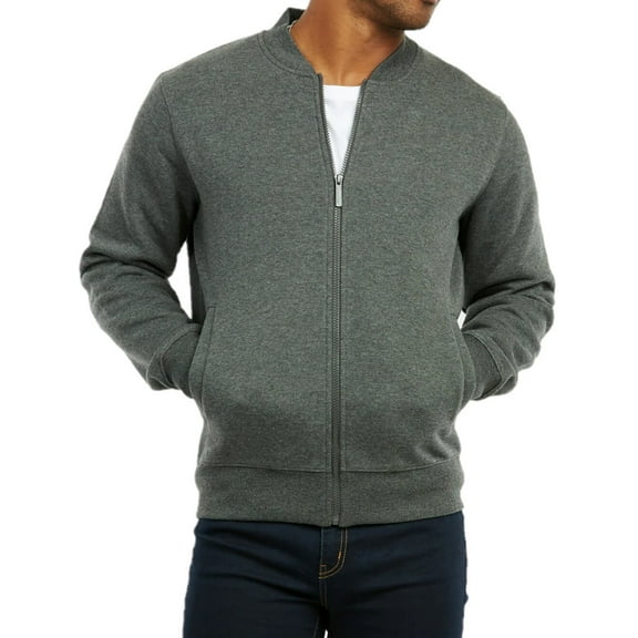Men's Full-Zip FLEECE Bomber Jacket, Charcoal Grey M