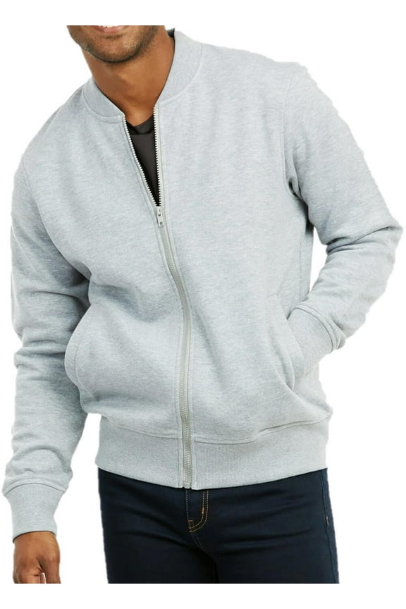 Men's Full-Zip FLEECE Bomber Jacket, Heather Grey L