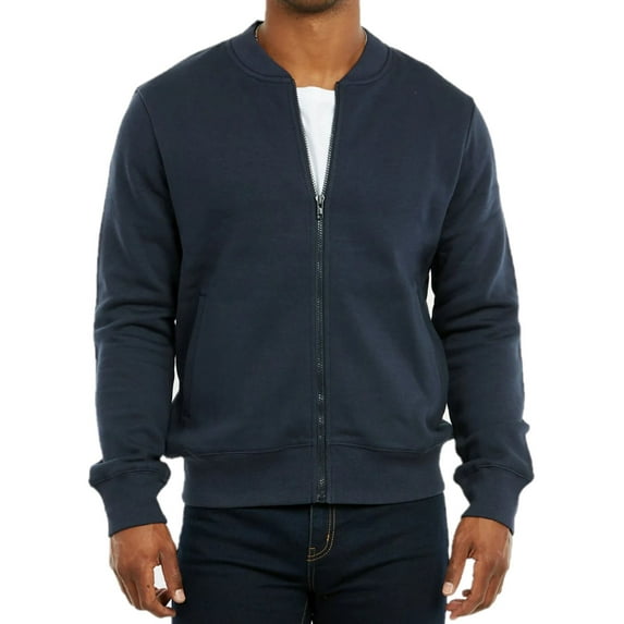 Men's Full-Zip FLEECE Bomber Jacket, Navy L