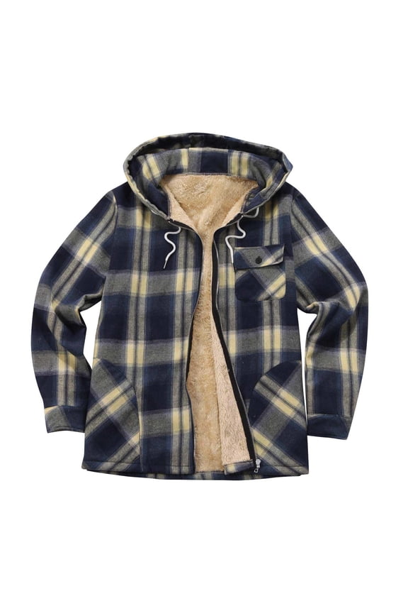 Men's Full Zip Fleece Flannel Jackets Shirt Plaid Sherpa Lined Cotton Hoodies Soft Warm Coat for Men with Hood