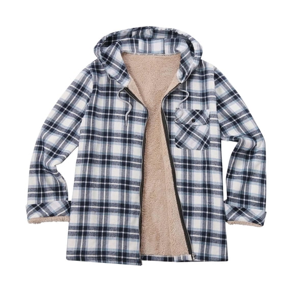 Men's Full Zip Fleece Flannel Jackets Shirt Plaid Sherpa Lined Cotton Hoodies Soft Warm Coat for Men with Hood