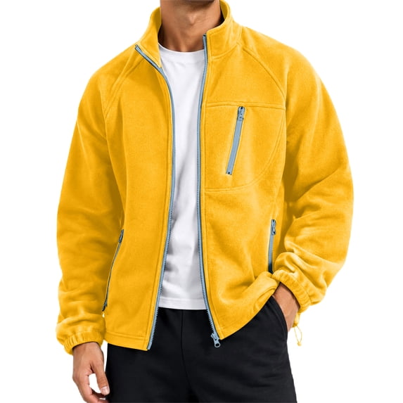 Men's Full Zip Fleece Jacket Lightweight Warm Soft Polar Jackets Long Sleeve Stand Collar Outdoor Hiking Casual Coat