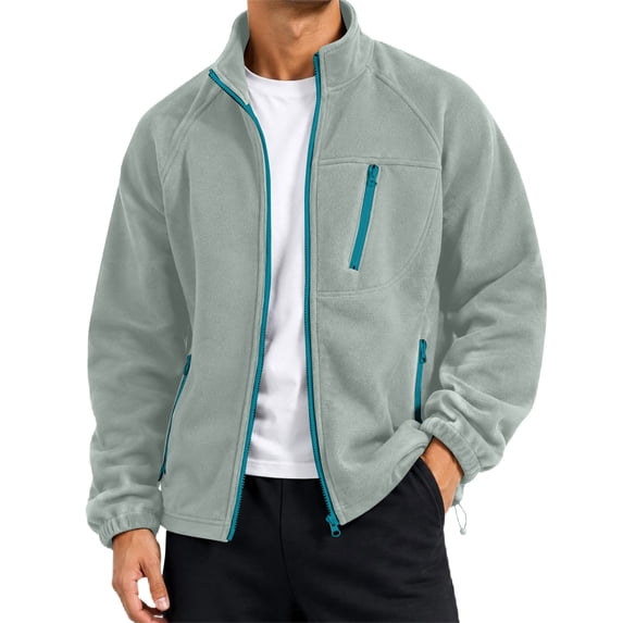 Men's Full Zip Fleece Jacket Lightweight Warm Soft Polar Jackets Long Sleeve Stand Collar Outdoor Hiking Casual Coat