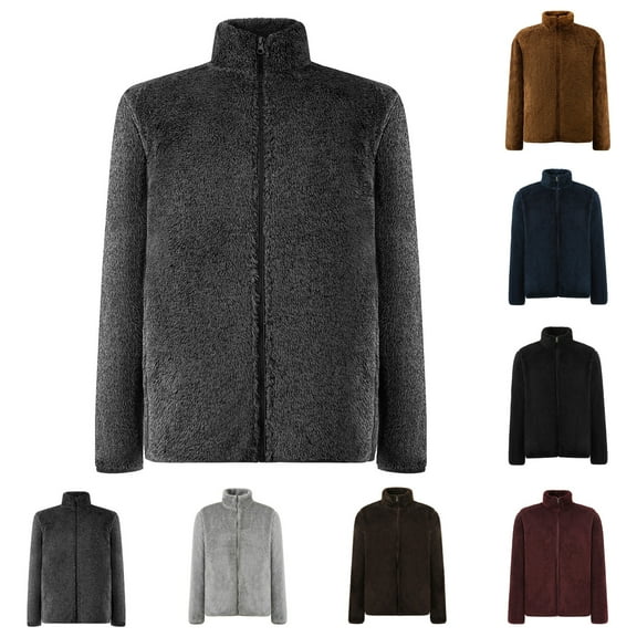 Men's Full-Zip Fleece Jacket Winter Cotton-padded Jacket Thickened Thermal Jacket Outdoor Lamb Fleece Jacket Mens Lightweight Jackets Men Winter Coats Trench Coat
