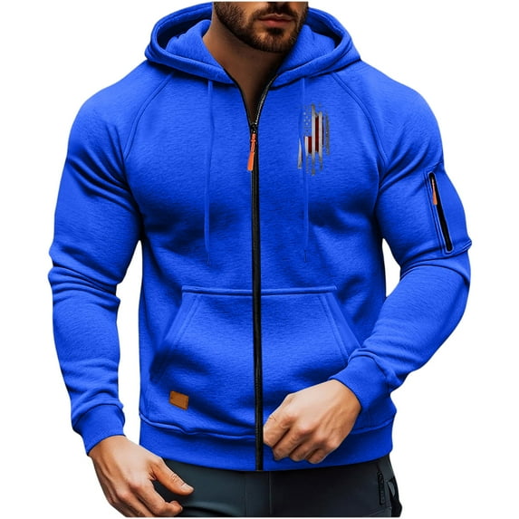 Men’s Full Zip Hooded Sweatshirt Casual Athletic Fit Long Sleeve Hoodie with Arm Pocket and Front Pockets for Workout Outdoor