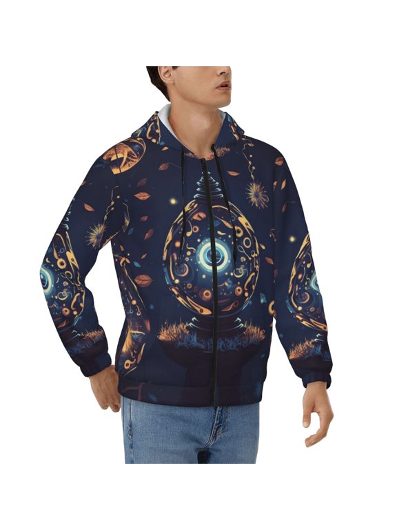 Men's Full Zip Hoodie, All Over Print, Hooded Sweatshirt Jacket , Eyes Bottle Magic Print