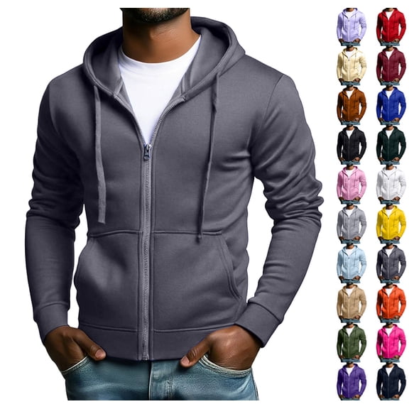 Men's Full Zip Hoodie Casual Long Sleeve Hooded Sweatshirt Fleece Drawstring Zip Up Jacket with Pockets Dark Gray S