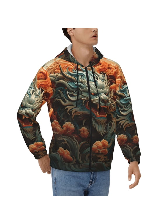 Men's Full Zip Hoodie, Hooded Sweatshirt Jacket Coat , Chinese Dragon Cool Art Print