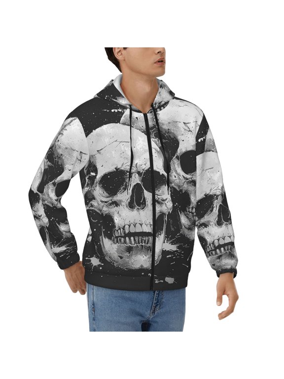 Men's Full Zip Hoodie, Hooded Sweatshirt Jacket Coat , Skulls Funny Cool Print