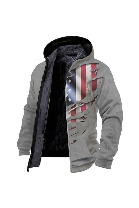Men's Full Zip Hoodie Jacket Blue Purple Khaki Gray Black Hooded Graphic Prints National Flag Zipper Print Casual Daily Sports 3D Print Fleece Basic Designer Casual Fall & Winter Clothing Apparel