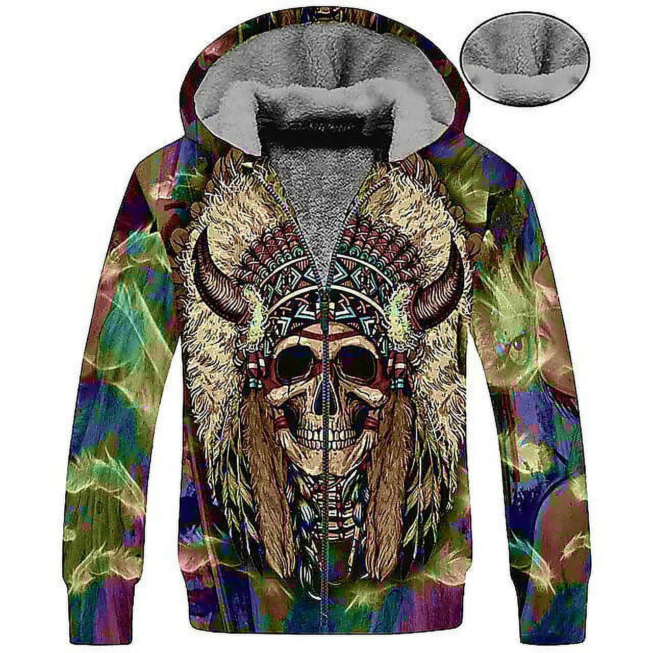 Men s Full Zip Hoodie Jacket Blue Rainbow Brown Gray Hooded Skull Wolf Graphic Prints Zipper Print Fleece Basic Boho Designer Fall Winter Clothing Apparel Hoodies 3XL Walmart