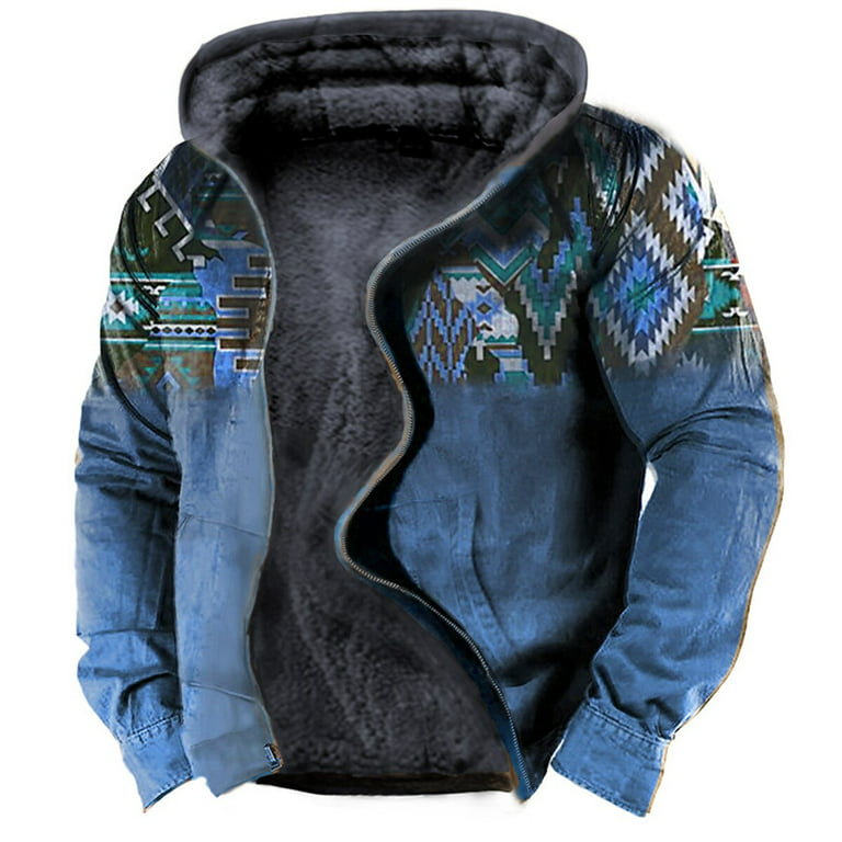 Men's Full Zip Hoodie Jacket Hooded Tribal Graphic Prints Zipper Print  Casual Daily Sports 3D Print Fleece Basic Designer Casual Fall & Winter  Clothing Apparel(Blue,M) 