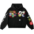 thumbnail image 1 of Men's Full Zip Hoodie Jacket - Y2K Oversized Hip Hop Graphic Print Kangaroo Pocket Sweatshirt, Winter, Black, S, 1 of 5