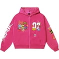 thumbnail image 1 of Men's Full Zip Hoodie Jacket - Y2K Oversized Hip Hop Graphic Print Kangaroo Pocket Sweatshirt, Winter, Pink, S, 1 of 7