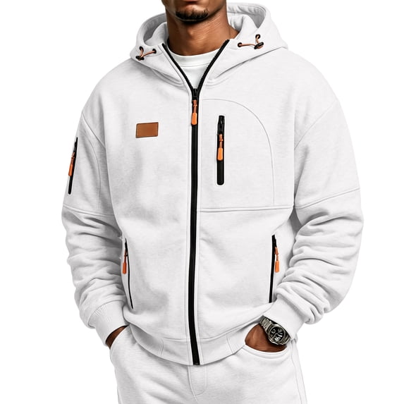Men's Full Zip Hoodie Long Sleeve Casual Sweatshirt with Chest Pocket Drawstring Soft Fall Zip Up Hoodie