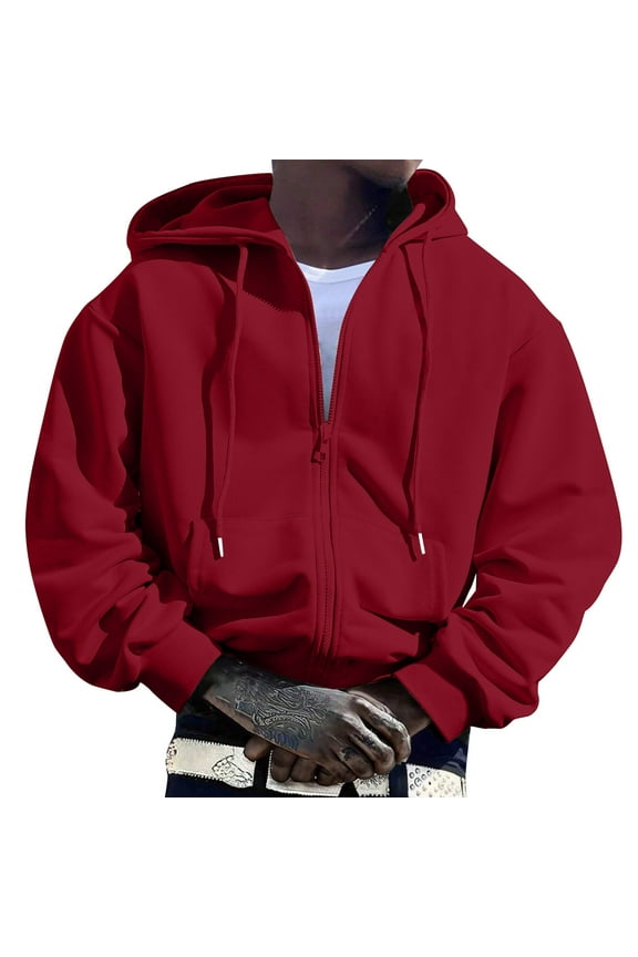 Men's Full-Zip Hoodie Long Sleeve Hooded Sweatshirt with Front Pocket