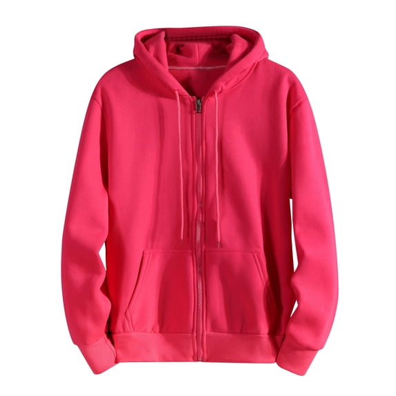 Men's Full-Zip Hoodie Long Sleeve Hooded Sweatshirt with Drawstrings Kangaroo Pocket Solid Top Soft Warm Comfortable Stretch for Versatile Fall Wear Gym Warm-Ups and Weekend Walks Hot Pink S