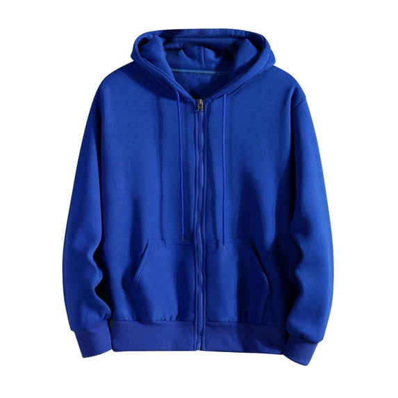 Men's Full-Zip Hoodie Long Sleeve Hooded Sweatshirt with Drawstrings Kangaroo Pocket Solid Top Soft Warm Comfortable Stretch for Versatile Fall Wear Gym Warm-Ups and Weekend Walks Blue 2XL