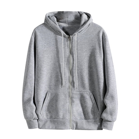 Men's Full-Zip Hoodie Long Sleeve Hooded Sweatshirt with Drawstrings Kangaroo Pocket Solid Top Soft Warm Comfortable Stretch for Versatile Fall Wear Gym Warm-Ups and Weekend Walks Gray S