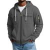 Men's Full Zip Hoodie Long Sleeve Multi Pocket Tactical Sweatshirt Drawstring Loose Fit Casual Outdoor Jacket For Fall Winter 3XL