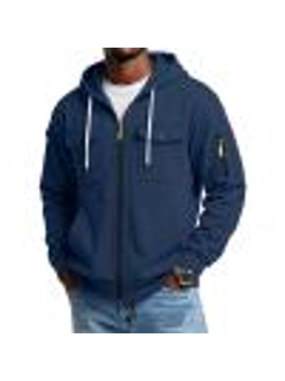 Men's Full Zip Hoodie Long Sleeve Multi Pocket Tactical Sweatshirt Drawstring Loose Fit Casual Outdoor Jacket For Fall Winter 3XL