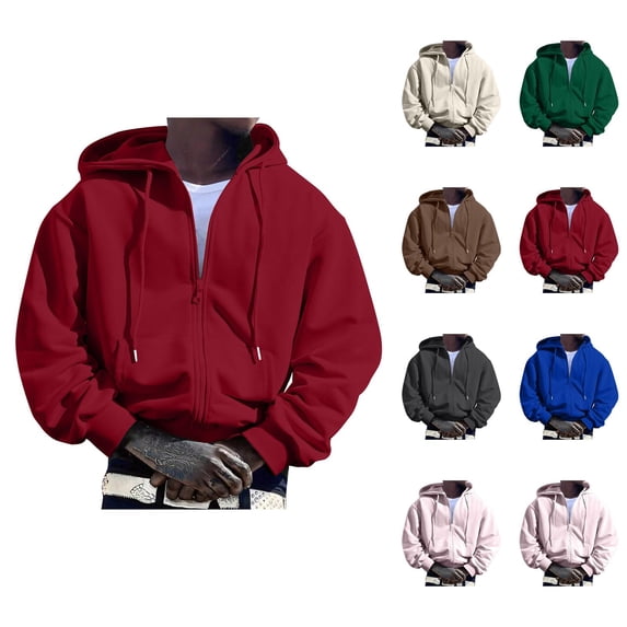 Men's Full Zip Hoodie Sweatshirt with Pocket Long Sleeve Crewneck Casual Versatile Cardigan Top for Spring Fall