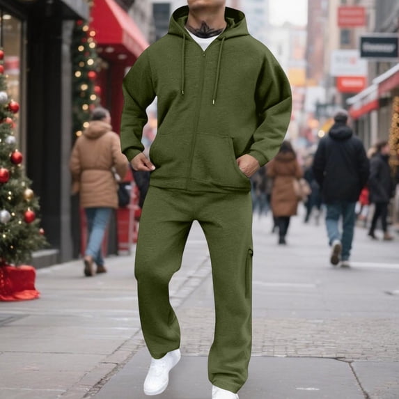 Men's Full Zip Hoodie Tracksuit Set Fleece Lined Baggy Cargo Sweatpants Casual Lounge Wear Fall Winter Warm Outfit