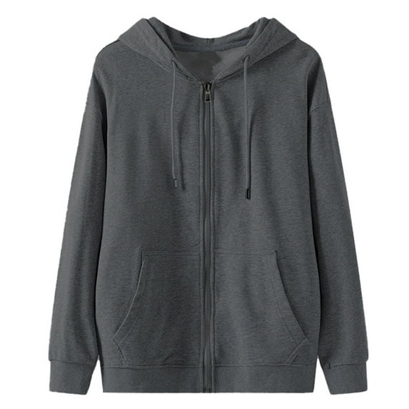 Men's Full Zip Hoodie Unisex Long Sleeve Hooded Sweatshirt Lightweigh Drawstring Zip Up Jacket with Pockets