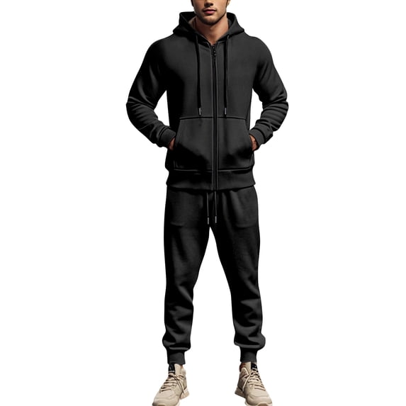 Men’s Full Zip Hoodie and Sweatpants Set Casual Jogger Tracksuit with Drawstring Hood and Kangaroo Pockets for Daily Wear