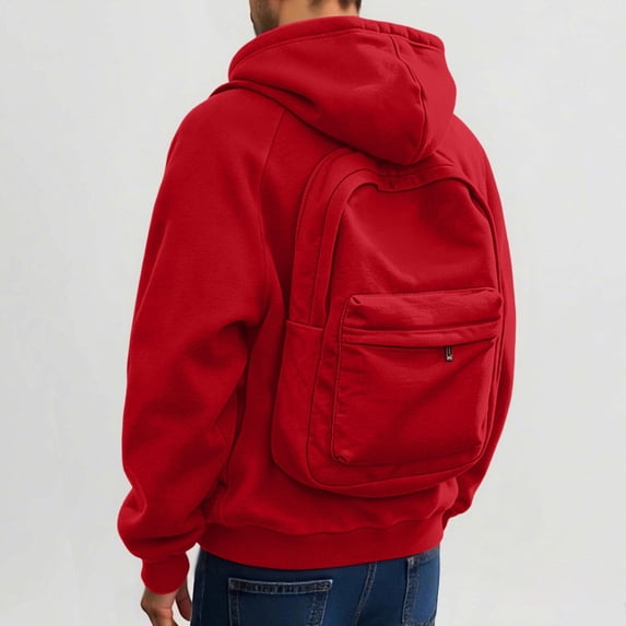 Men's Full Zip Hoodie with Built-in Backpack Pocket, Raglan Sleeve Utility Sweatshirt for Commute & Streetwear