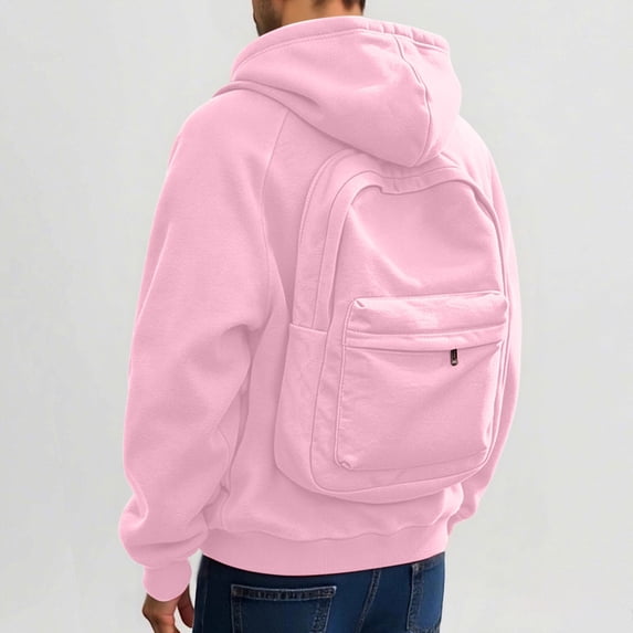 Men's Full Zip Hoodie with Built-in Backpack Pocket, Raglan Sleeve Utility Sweatshirt for Commute & Streetwear