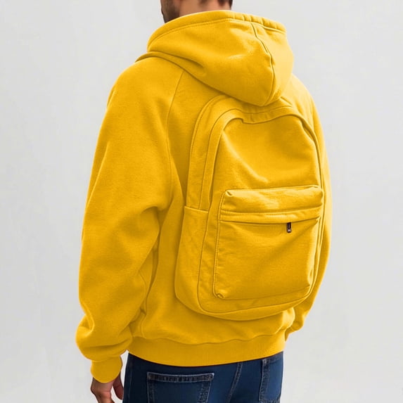 Men's Full Zip Hoodie with Built-in Backpack Pocket, Raglan Sleeve Utility Sweatshirt for Commute & Streetwear
