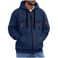 thumbnail image 1 of Men's Full Zip Hoodies Drawstring Multi Zipper Pockets Solid Color Jackets Thermal Warm Casual Outdoor Sports Coat (M, Navy), 1 of 6