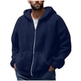 thumbnail image 1 of Men's Full Zip Hoodies Fuzzy Sherpa Jacket Oversized Long Sleeve Hooded Sweatshirts Casual Warm Winter Jacket Coats Outfit (S, Navy#B), 1 of 5