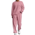 thumbnail image 1 of Women's Cable Knit Tracksuits Long Sleeve Crewneck Pullover sweatshirts Sweatpants Fall Outfits Clothes Piece Jogging Sets (M, Pink), 1 of 6