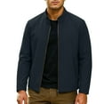 thumbnail image 1 of Men's Full Zip Jacket No Hood Solid Fall Sweatshirt Coat with Zipper Pockets Long Sleeve Business Casual Outwear (XL, Navy), 1 of 7