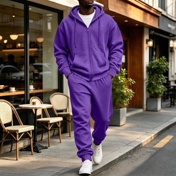 Men's Full Zip Jacket Set 2 Piece Fleece Lined Hoodie and Pants Casual Lounge Wear Fall Winter Warm Outfit