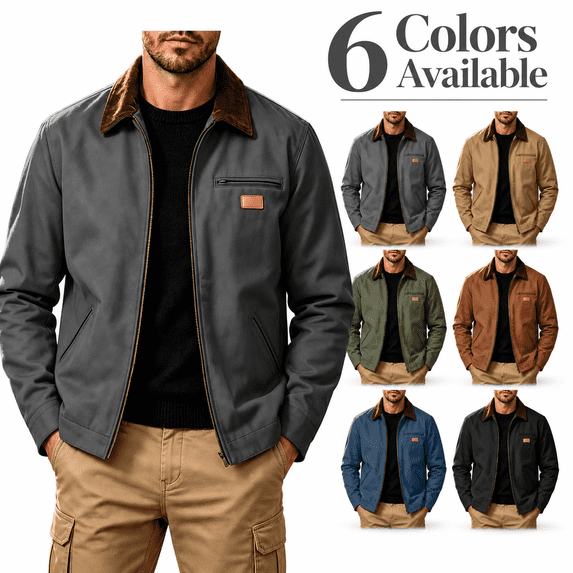 Men's Full Zip Jackets Fashion Patchwork Lapel Collar Coat Fall Long Sleeve No Hood Outerwear with Zip Pockets