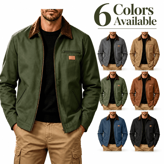Men's Full Zip Jackets Fashion Patchwork Lapel Collar Coat Fall Long Sleeve No Hood Outerwear with Zip Pockets
