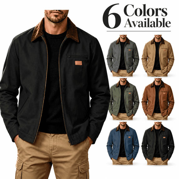 Men's Full Zip Jackets Fashion Patchwork Lapel Collar Coat Fall Long Sleeve No Hood Outerwear with Zip Pockets