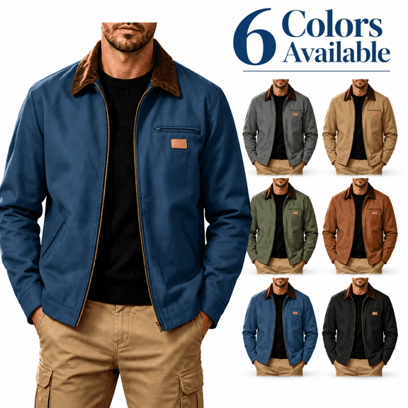 Men's Full Zip Jackets Fashion Patchwork Lapel Collar Coat Fall Long Sleeve No Hood Outerwear with Zip Pockets