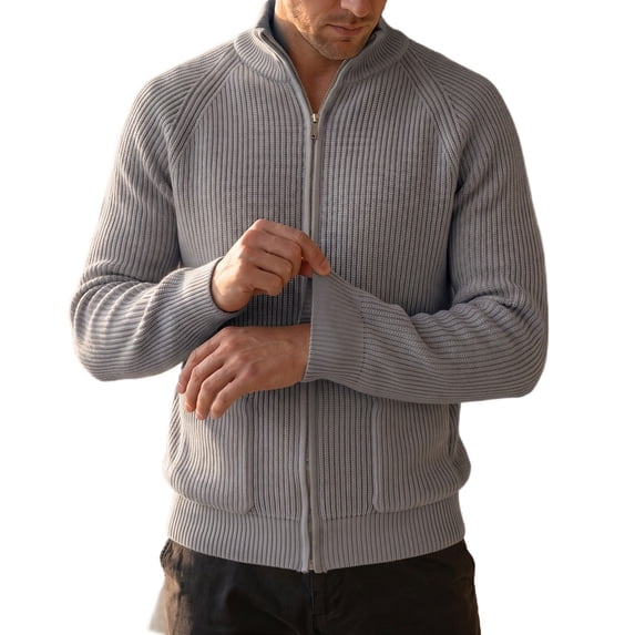 Men's Full Zip Knit Cardigan Sweater,Autumn Winter Ribbed Knit Stand Collar Warm Jacket Outerwear