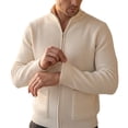 thumbnail image 1 of Men's Full Zip Knit Cardigan Sweater,Autumn Winter Ribbed Knit Stand Collar Warm Jacket Outerwear, 1 of 5