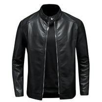 Men's Full Zip Leather Jacket Motorcycle PU Bomber Jacket Solid Color Vintage Cafe Racer Style Slim Fit Outwear Coat