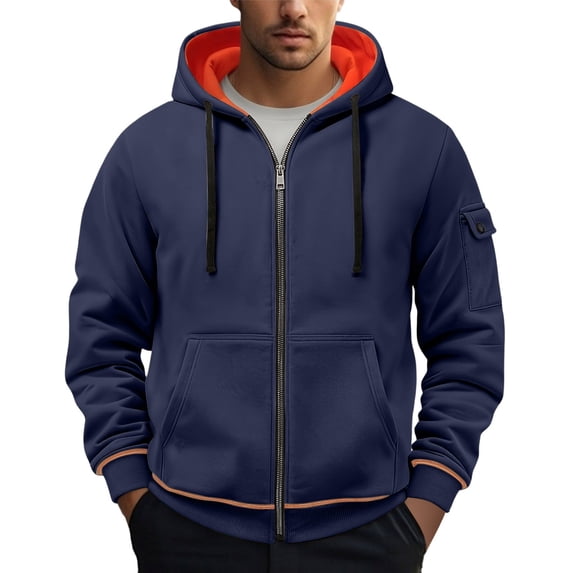 Men's Full Zip Multi-Pocket Hoodie Long Sleeve Casual Loose Full Zip Up Hoodie Drawstring Comfortable Durable Outwear for Men