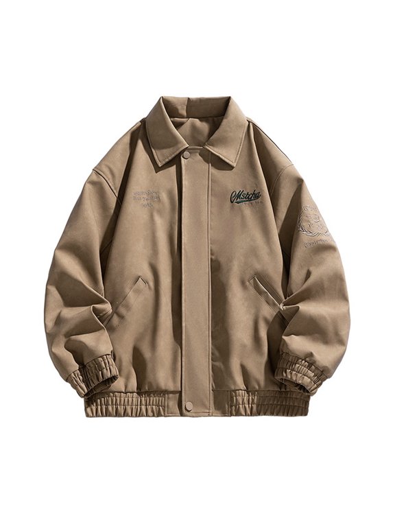 Men's Full Zip Up Patchwork Jackets Spring Fall Lapel Basic Casual Bomber Jackets Retro Nostalgia Heritage Zip-Up Collared Jacket Trendy Spring Autumn Coat, Men's Fashion Outerwear