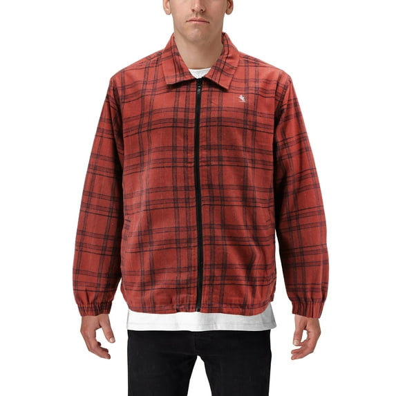 Men’s Full Zip Plaid Flannel Cotton Blend Lined Long Sleeve Jacket (Cinnimon, XL)