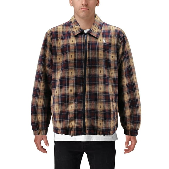 Men’s Full Zip Plaid Flannel Cotton Blend Lined Long Sleeve Jacket (Red/Navy, S)